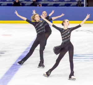 Synchro skaters Liam Carr, Robbie-Lynn Puspoky and Tara Brandie