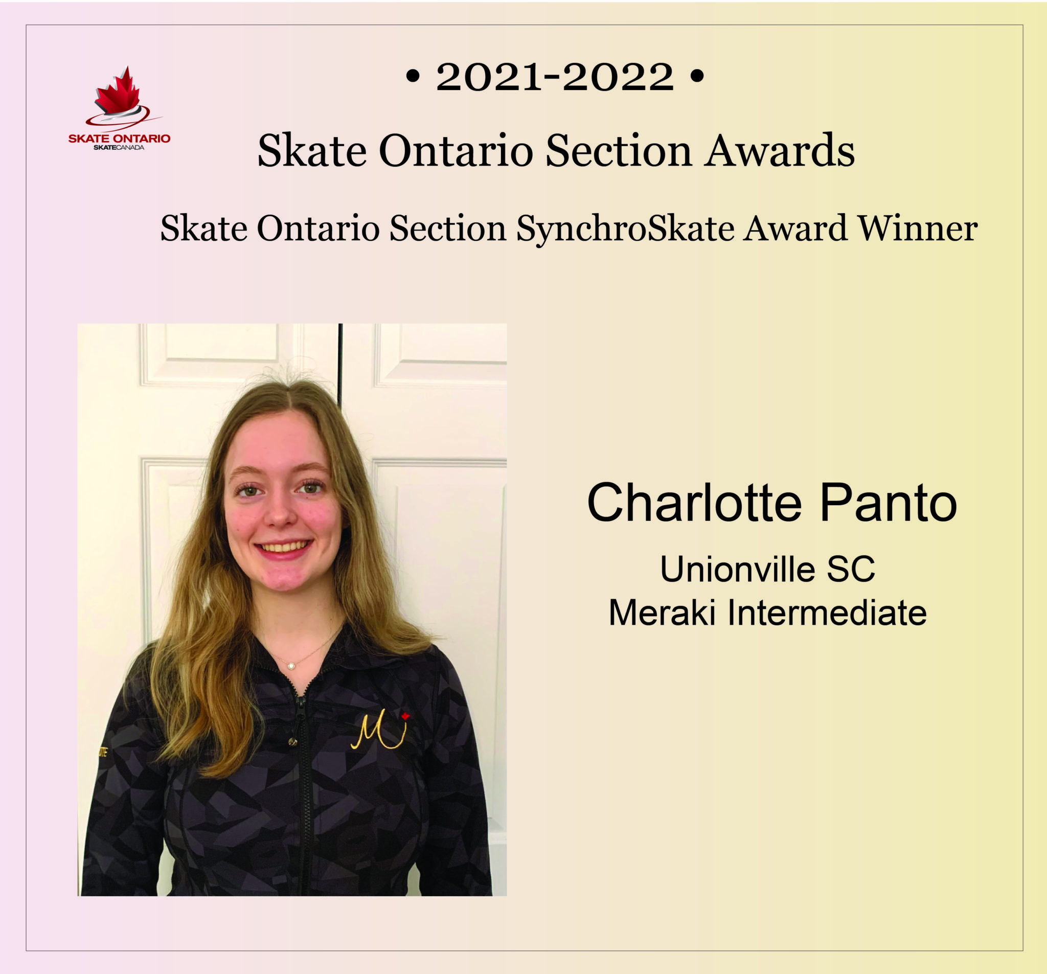 20212022 Skate Ontario Section SynchroSkate Award Winner Charlotte