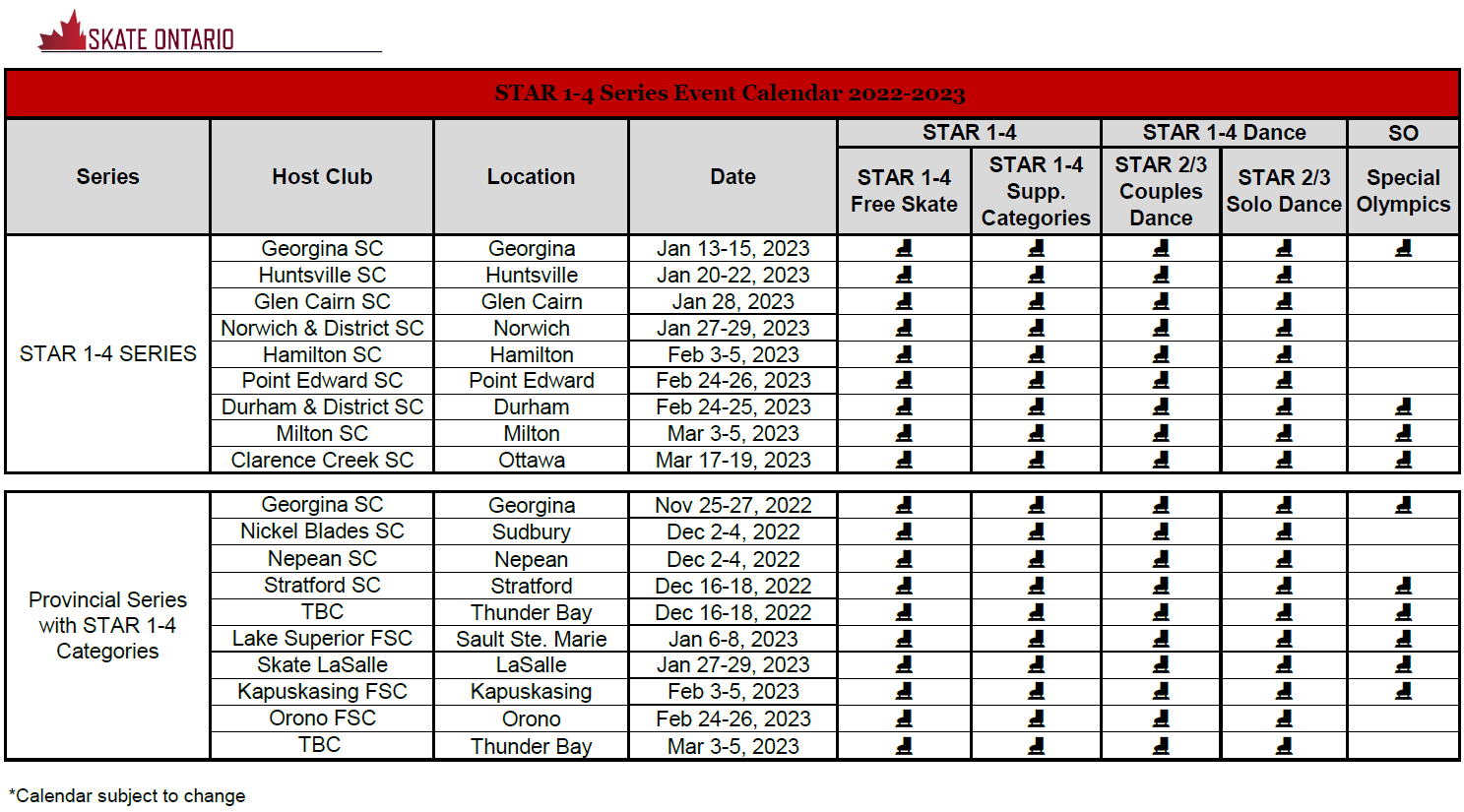 Annual Calendar — Gloucester Skating Club